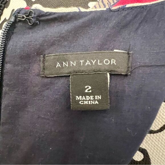 ANN TAYLOR Linen Blend Sleeveless A-Line Dress Navy Pink Cream Size 2 - Picture 8 of 10